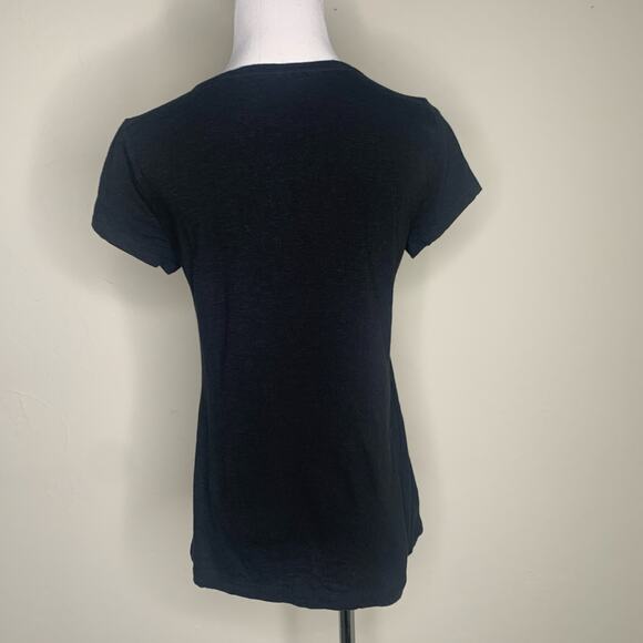 LOFT Black T Shirt Embellished Sequin Bead Front Detail Sz Medium Petite - Picture 2 of 8